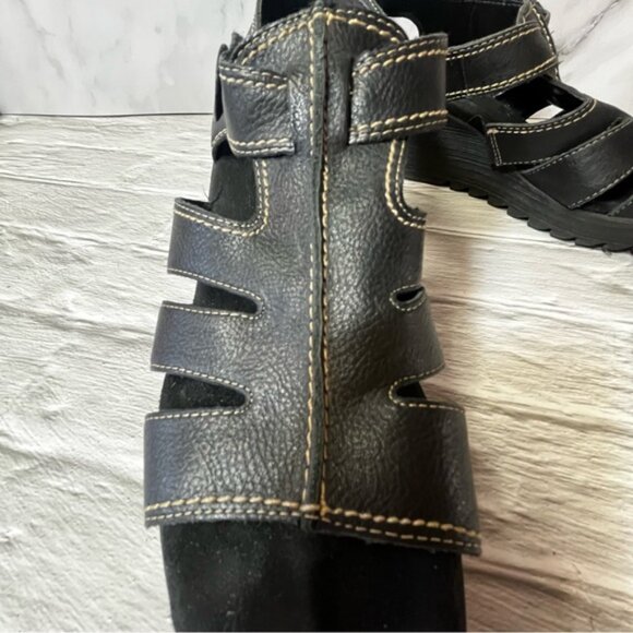 Aerosoles Women's Black Leather Shopping Bog Wedge Heel Platform Sandals - Picture 5 of 16